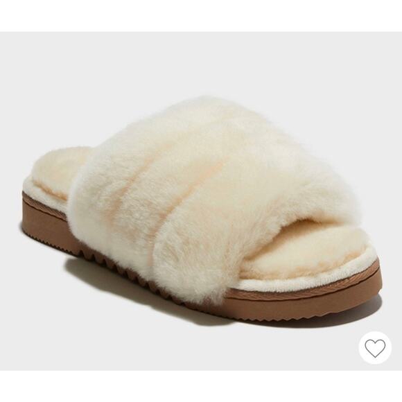 Dearfoams Deluxe Shearling Lamb Fur Slide Slippers Cream Women’s Size 10 - Picture 1 of 8